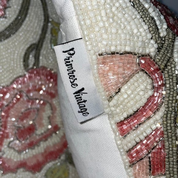 PRIMROSE VINTAGE Set of 2 Floral Pink Rose Beaded 12” Throw Decorative Pillows - Picture 3 of 15